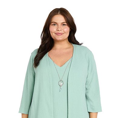 Plus Size R&M Richards Crinkle Knit Jacket Dress with Necklace