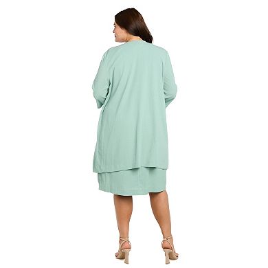 Plus Size R&M Richards Crinkle Knit Jacket Dress with Necklace
