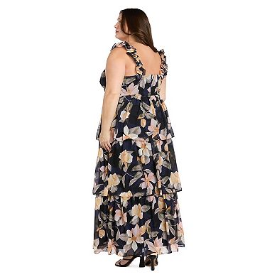 Plus Size R&M Richards Floral Tiered Maxi Dress with Ruffle Straps