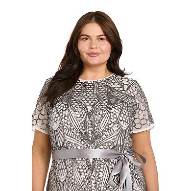 Plus Size R&M Richards Sequin Art Deco Godet Gown with Sash