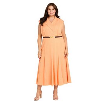 Plus Size R&M Richards Faux Wrap Belted Fit & Flare Dress