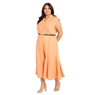 Plus Size R&M Richards Faux Wrap Belted Fit & Flare Dress