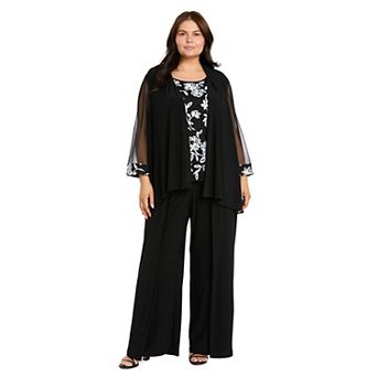 Plus Size R&M Richards Two-Tone Sequin Mesh 2 pc Swing Pants & Top Set