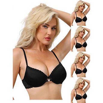 5 Packs Women's Lace Trim Push Up Bra Plunge Underwire Bralette Cleavage Bras Adjustable Straps