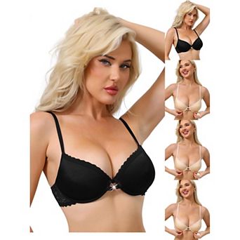 5 Packs Women's Lace Trim Push Up Bra Plunge Underwire Bralette Cleavage Bras Adjustable Straps