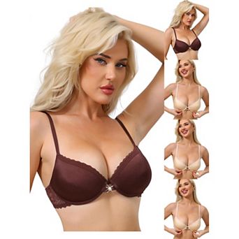 5 Packs Women's Lace Trim Push Up Bra Plunge Underwire Bralette Cleavage Bras Adjustable Straps