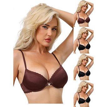 5 Packs Women's Lace Trim Push Up Bra Plunge Underwire Bralette Cleavage Bras Adjustable Straps