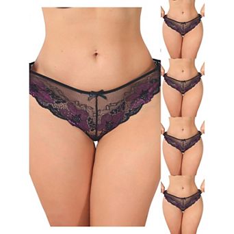 5 Packs Women's Lace Sheer Low Waist Underwear Transparent Comfortable Breathable Hollow Out Briefs