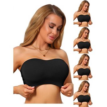5 Packs Women's Strapless Bandeau Bra Tube Top Solid Lace Trim Hollow Out Wireless Bralette