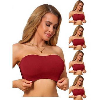 5 Packs Women's Strapless Bandeau Bra Tube Top Solid Lace Trim Hollow Out Wireless Bralette