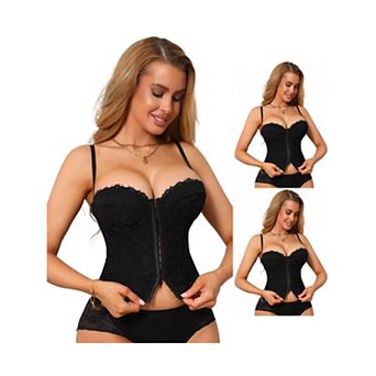 3 Packs Corset Tops for Women Lace Bustier Underwire Top Front Hook Backless Slim Fit Boned Bralette