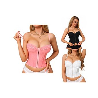 3 Packs Corset Tops for Women Lace Bustier Underwire Top Front Hook Backless Slim Fit Boned Bralette