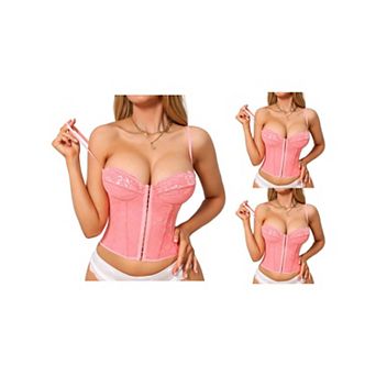 3 Packs Corset Tops for Women Lace Bustier Underwire Top Front Hook Backless Slim Fit Boned Bralette