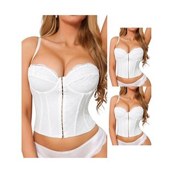 3 Packs Corset Tops for Women Lace Bustier Underwire Top Front Hook Backless Slim Fit Boned Bralette