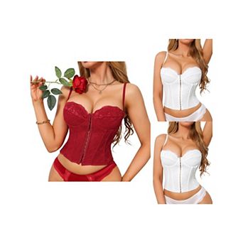 3 Packs Corset Tops for Women Lace Bustier Underwire Top Front Hook Backless Slim Fit Boned Bralette