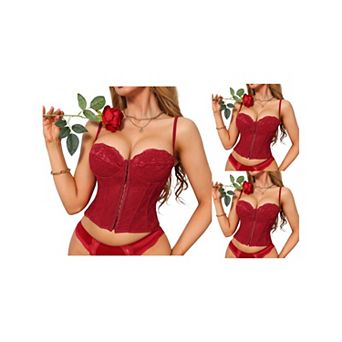 3 Packs Corset Tops for Women Lace Bustier Underwire Top Front Hook Backless Slim Fit Boned Bralette