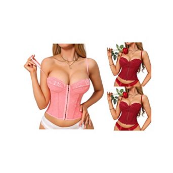 3 Packs Corset Tops for Women Lace Bustier Underwire Top Front Hook Backless Slim Fit Boned Bralette
