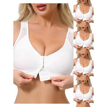 5 Packs Women's Front Closure Sports Bras Wireless Adjustable Straps Bralette Fixed Cup FullCoverage