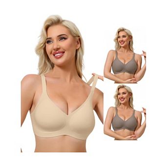 3 Packs Women's Push Up Wirefree Seamless Adjustable Straps Bras Light and Breathable Minimizers