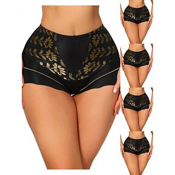 5 Packs Women's High Waisted Lace Tummy Control Boyshorts Ice Silk Hip Lifting Shaper Panties
