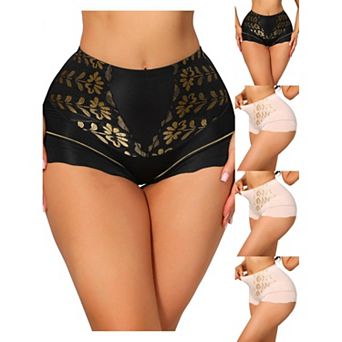 5 Packs Women's High Waisted Lace Tummy Control Boyshorts Ice Silk Hip Lifting Shaper Panties