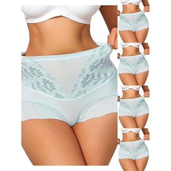 5 Packs Women's High Waisted Lace Tummy Control Boyshorts Ice Silk Hip Lifting Shaper Panties