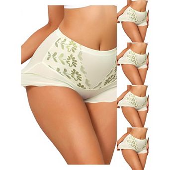 5 Packs Women's High Waisted Lace Tummy Control Boyshorts Ice Silk Hip Lifting Shaper Panties
