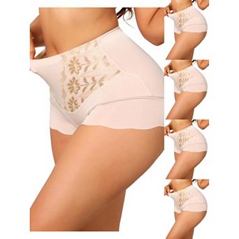 5 Packs Women's High Waisted Lace Tummy Control Boyshorts Ice Silk Hip Lifting Shaper Panties