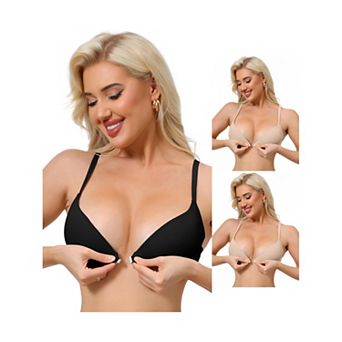 3 Packs Women's Push Up Underwire Bralette Adjustable Straps Bras with Front Closure