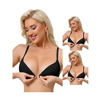 3 Packs Women's Push Up Underwire Bralette Adjustable Straps Bras with Front Closure