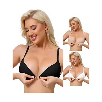 3 Packs Women's Push Up Underwire Bralette Adjustable Straps Bras with Front Closure