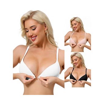 3 Packs Women's Push Up Underwire Bralette Adjustable Straps Bras with Front Closure