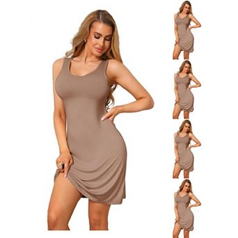 5 Packs Women's Scoop Neck Sleeveless Wide Strap Tank Dress Soft Nightgown Classic Full Slip