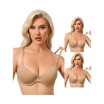3 Packs Women's Underwired Minimizers Ice Silk Full Cup Bralettes Push Up Bra Adjustable Straps