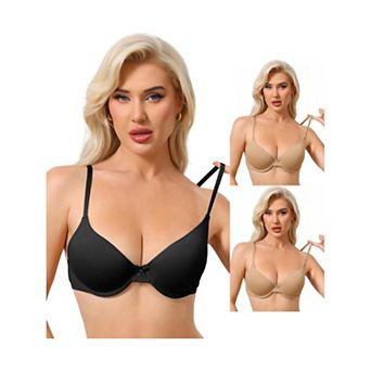 3 Packs Women's Underwired Minimizers Ice Silk Full Cup Bralettes Push Up Bra Adjustable Straps
