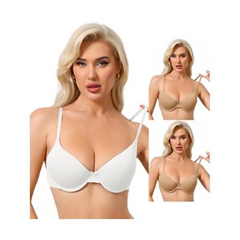 3 Packs Women's Underwired Minimizers Ice Silk Full Cup Bralettes Push Up Bra Adjustable Straps