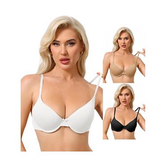 3 Packs Women's Underwired Minimizers Ice Silk Full Cup Bralettes Push Up Bra Adjustable Straps