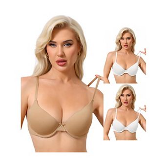 3 Packs Women's Underwired Minimizers Ice Silk Full Cup Bralettes Push Up Bra Adjustable Straps