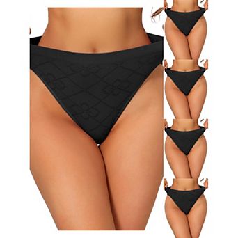 5 Packs Women's Mid Waisted Underwear Panties High-Cut Full Coverage Briefs with Plaid Pattern