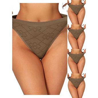 5 Packs Women's Mid Waisted Underwear Panties High-Cut Full Coverage Briefs with Plaid Pattern