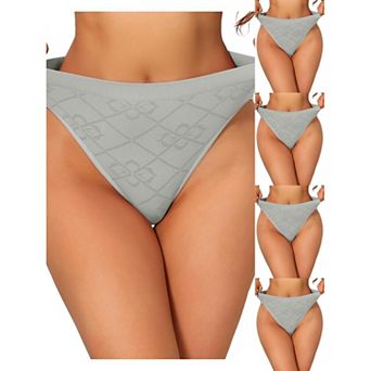 5 Packs Women's Mid Waisted Underwear Panties High-Cut Full Coverage Briefs with Plaid Pattern