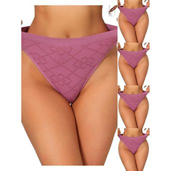 5 Packs Women's Mid Waisted Underwear Panties High-Cut Full Coverage Briefs with Plaid Pattern