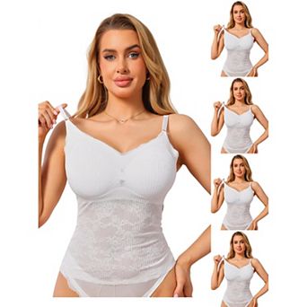 5 Packs Women's See Through Lace Camisole V Neck Spaghetti Strap Slim Fit Going Out Cami Tank