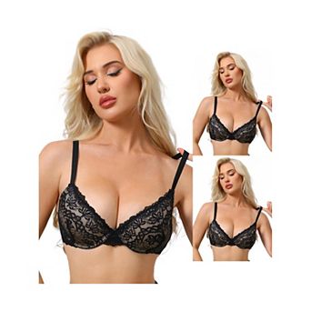 3 Packs Women's Floral Lace Push Up Underwire Adjustable Straps Bras Full Coverage Padded Lingerie