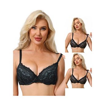3 Packs Women's Floral Lace Push Up Underwire Adjustable Straps Bras Full Coverage Padded Lingerie