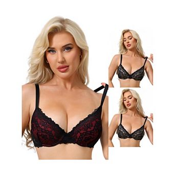 3 Packs Women's Floral Lace Push Up Underwire Adjustable Straps Bras Full Coverage Padded Lingerie