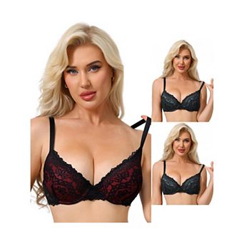 3 Packs Women's Floral Lace Push Up Underwire Adjustable Straps Bras Full Coverage Padded Lingerie