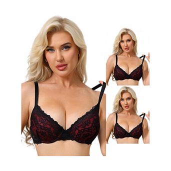 3 Packs Women's Floral Lace Push Up Underwire Adjustable Straps Bras Full Coverage Padded Lingerie