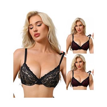 3 Packs Women's Floral Lace Push Up Underwire Adjustable Straps Bras Full Coverage Padded Lingerie