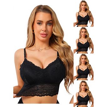 5 Packs Women's Lace V Neck Wireless Camisole Adjustable Spaghetti Straps Padded Triangle Bras